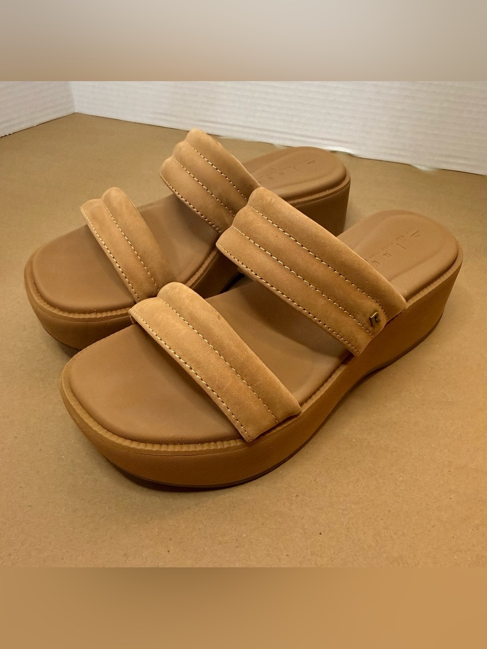 Reef Tan Suede Dual-Strap Platform Slides